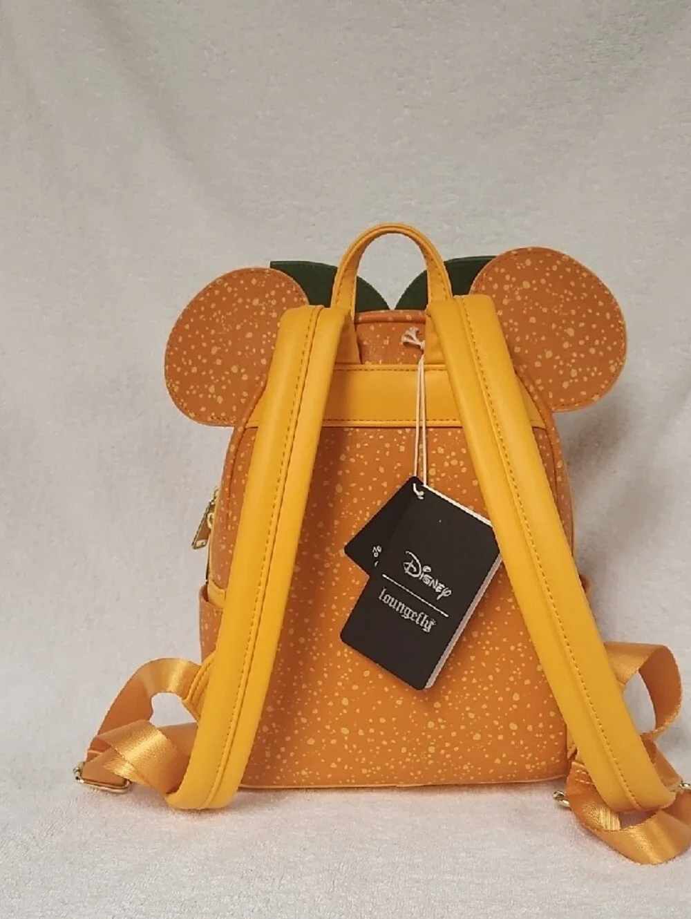 Loungefly Minnie Mouse Orange Citrus Mini Backpack with Green Leaf Bow Appliqué